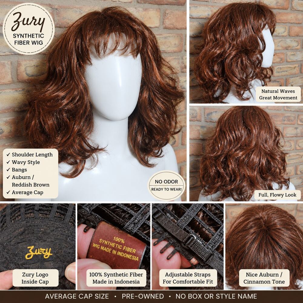 Zury Auburn Cinnamon Brown Wavy Shoulder Length Synthetic Wig Average Cap